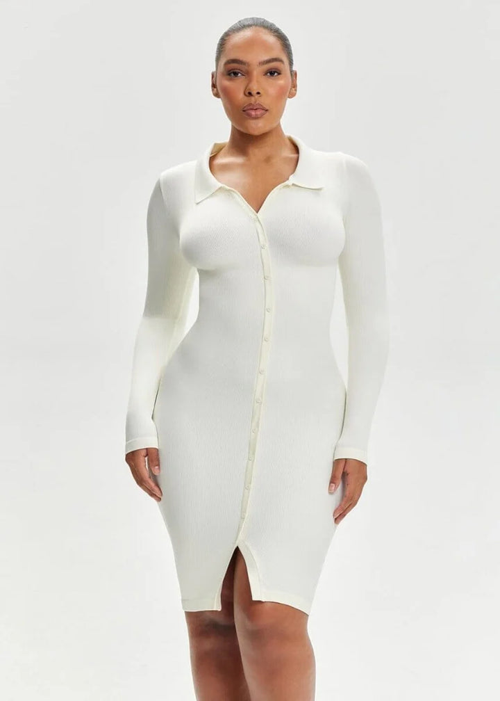 Front Button Collar shapewear dress