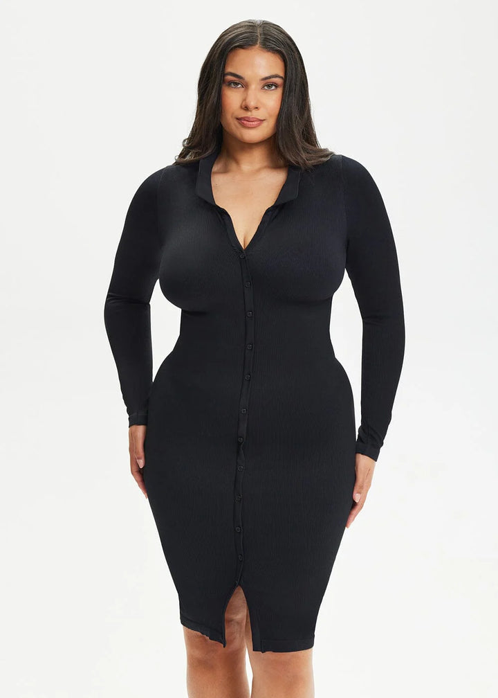 Front Button Collar shapewear dress